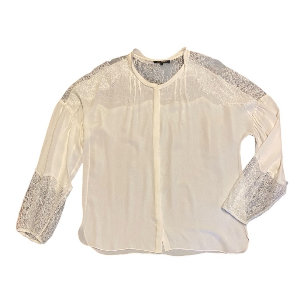 Kobi Halperin Valentina Balloon Sleeve Ivory Silk Blouse with Lace - Picture 6 of 14